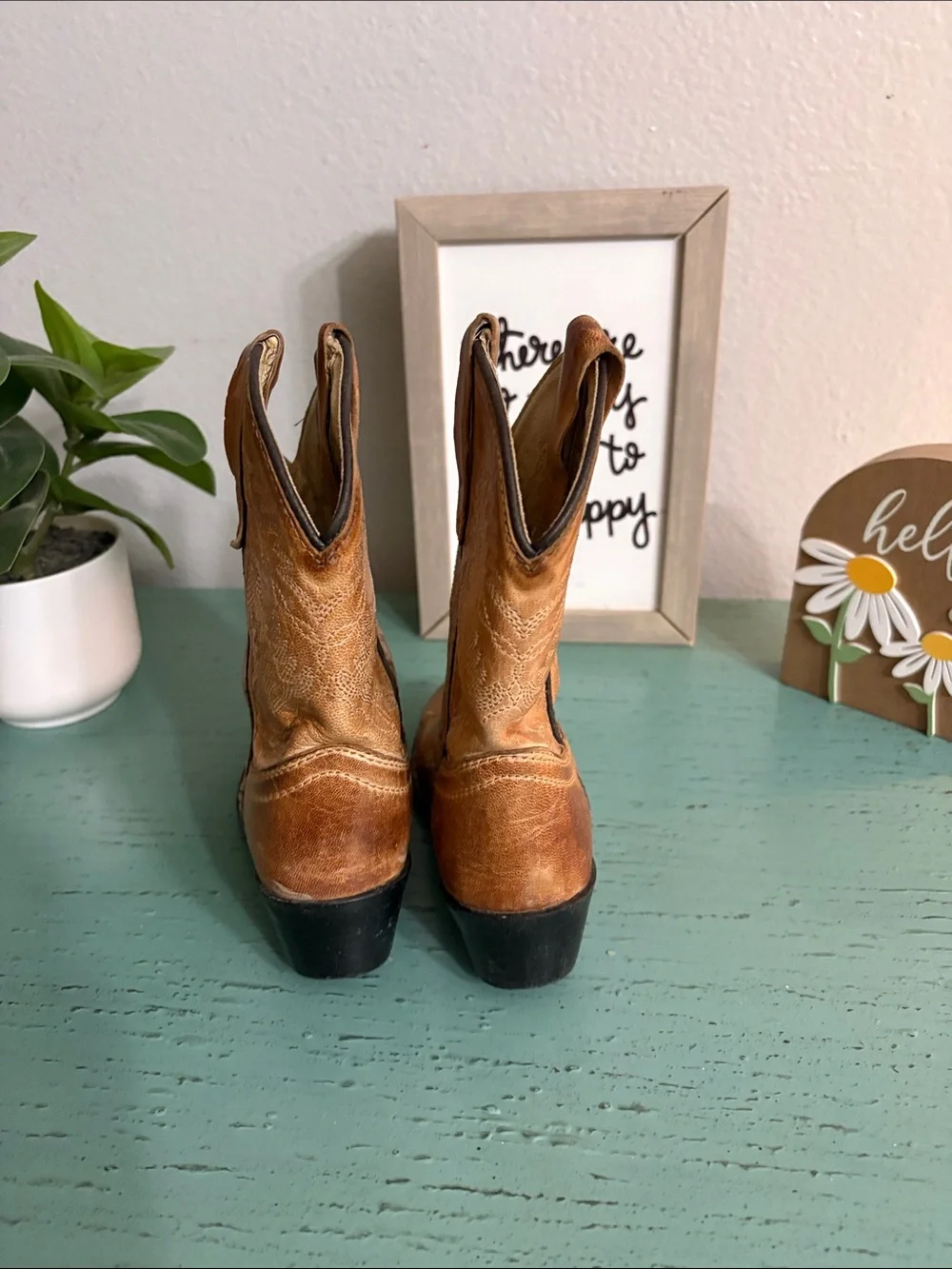 Kids Tan Western Pull-On Boots - Classic Stitch Detail